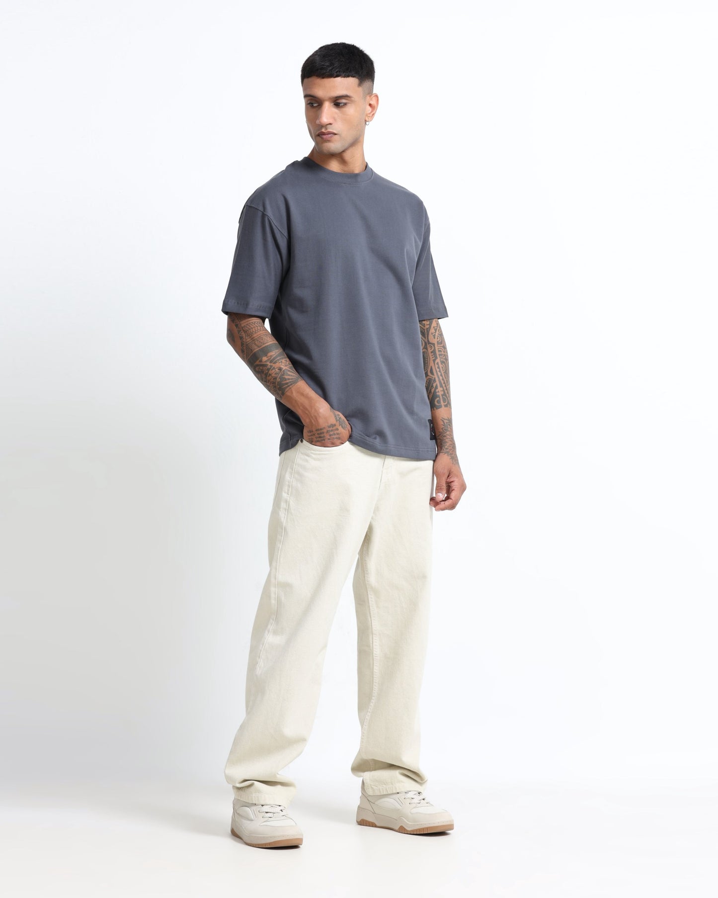 THE GROOVE Grey Basic Tee - Oversized Fit