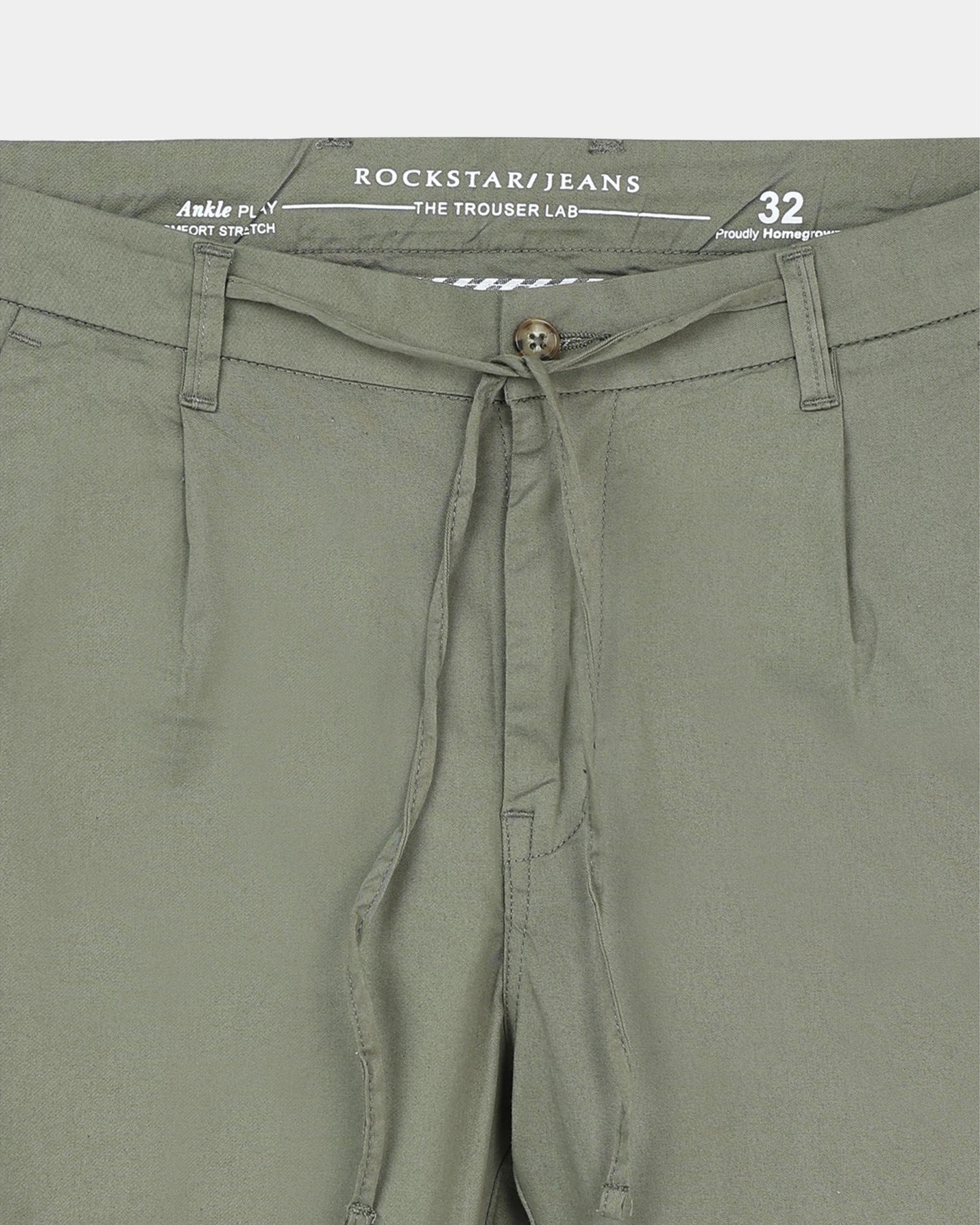 AIRY TWILL LYCRA Regular Fit Drawstring Trousers Sage Green