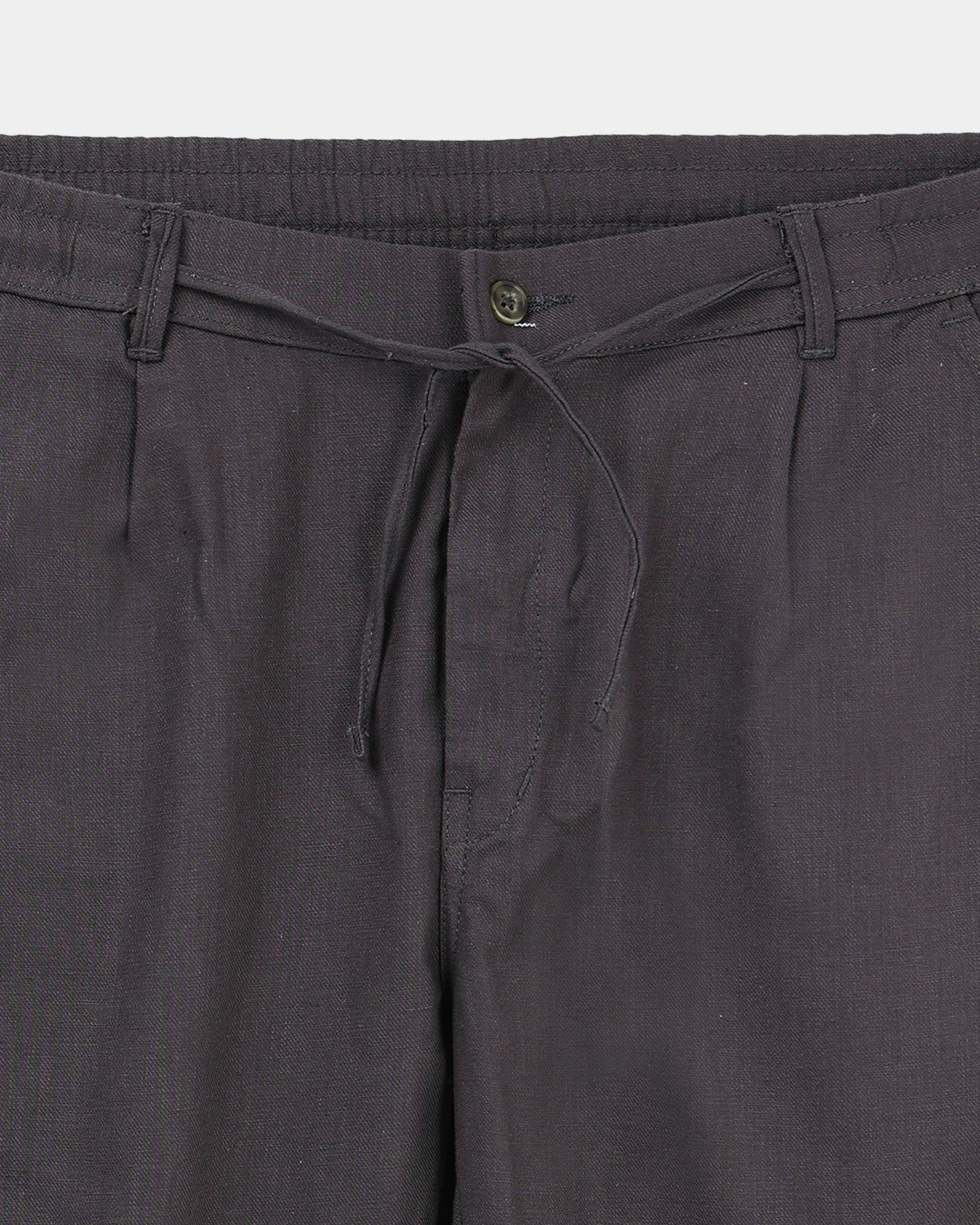 BREEZY LINEN Regular Fit Drawstring Trousers Anthracite Grey