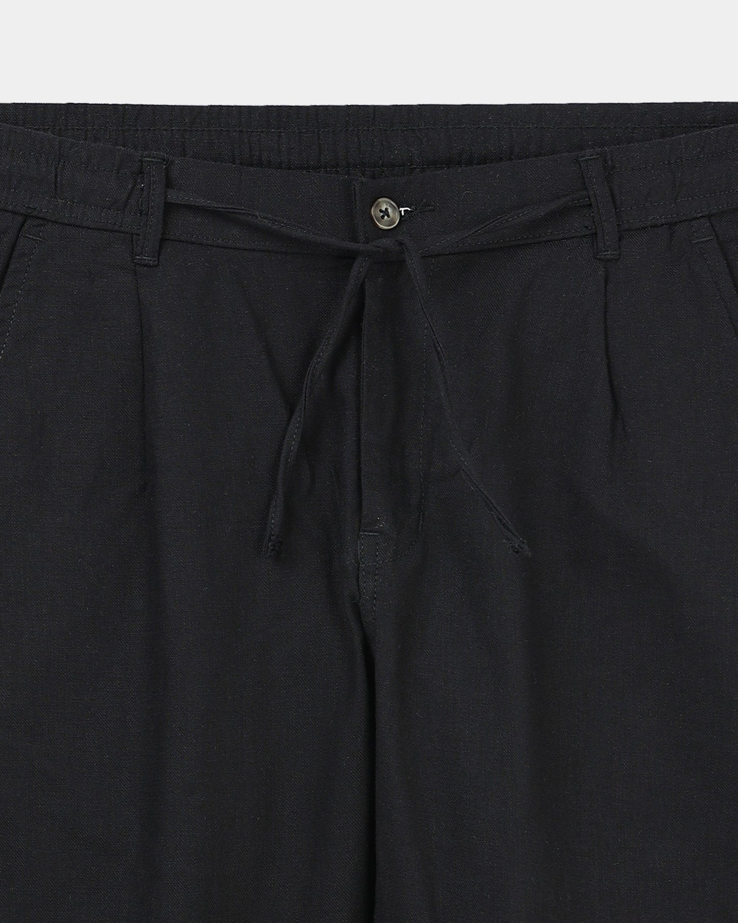 BREEZY LINEN Regular Fit Drawstring Trousers Midnight Black
