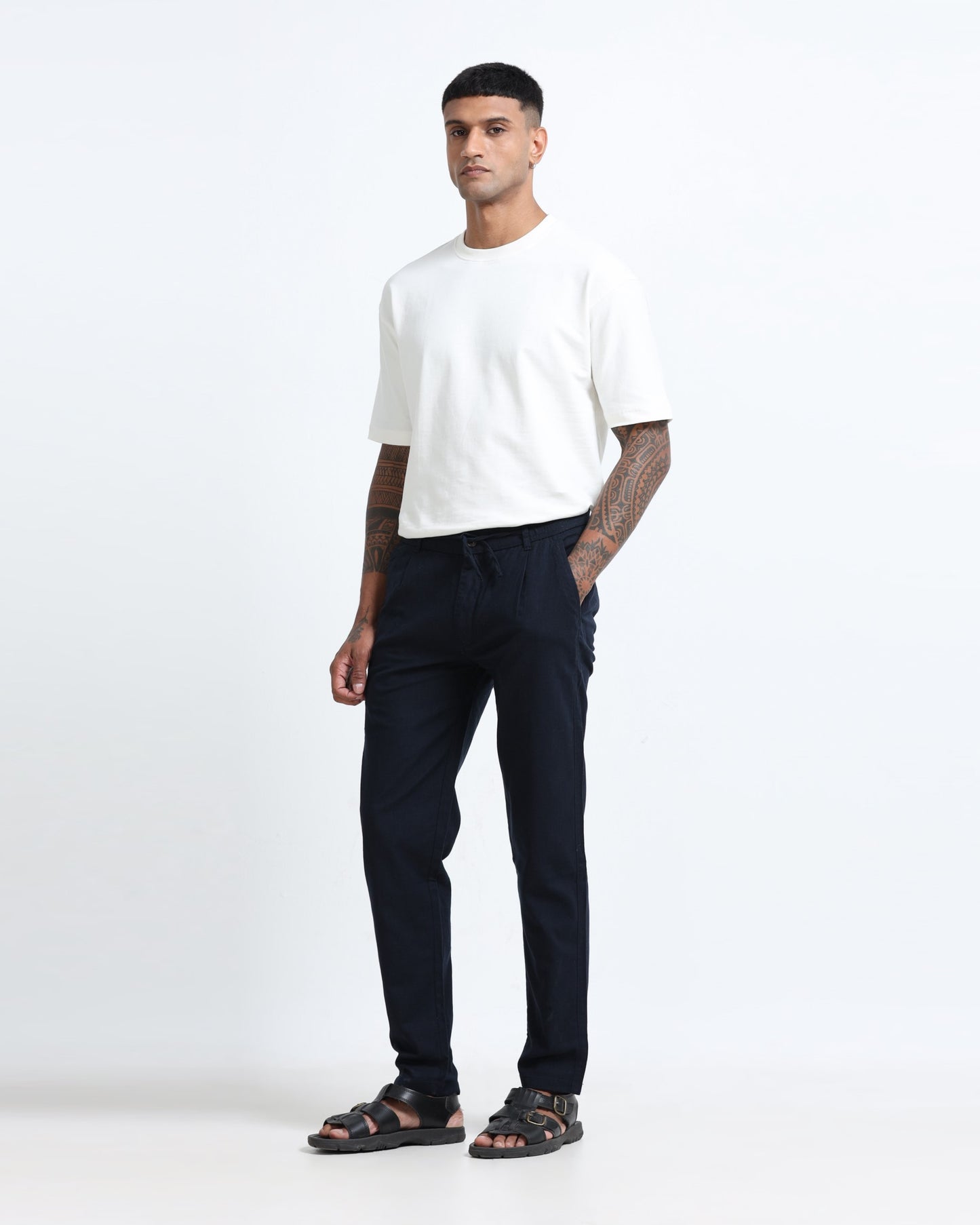 Breezy Linen Trousers - Navy blue