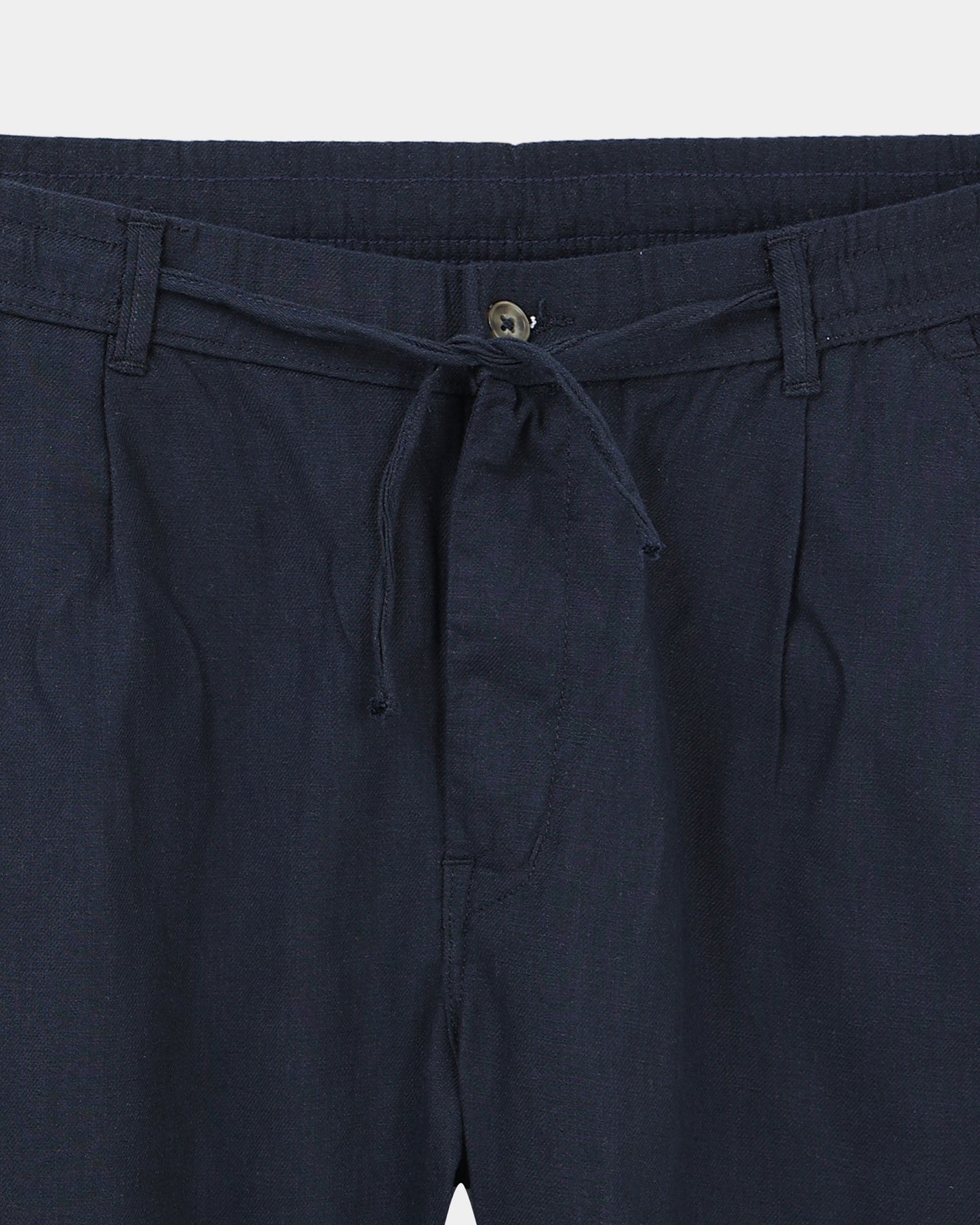 BREEZY LINEN Regular Fit Drawstring Trousers Navy Blue