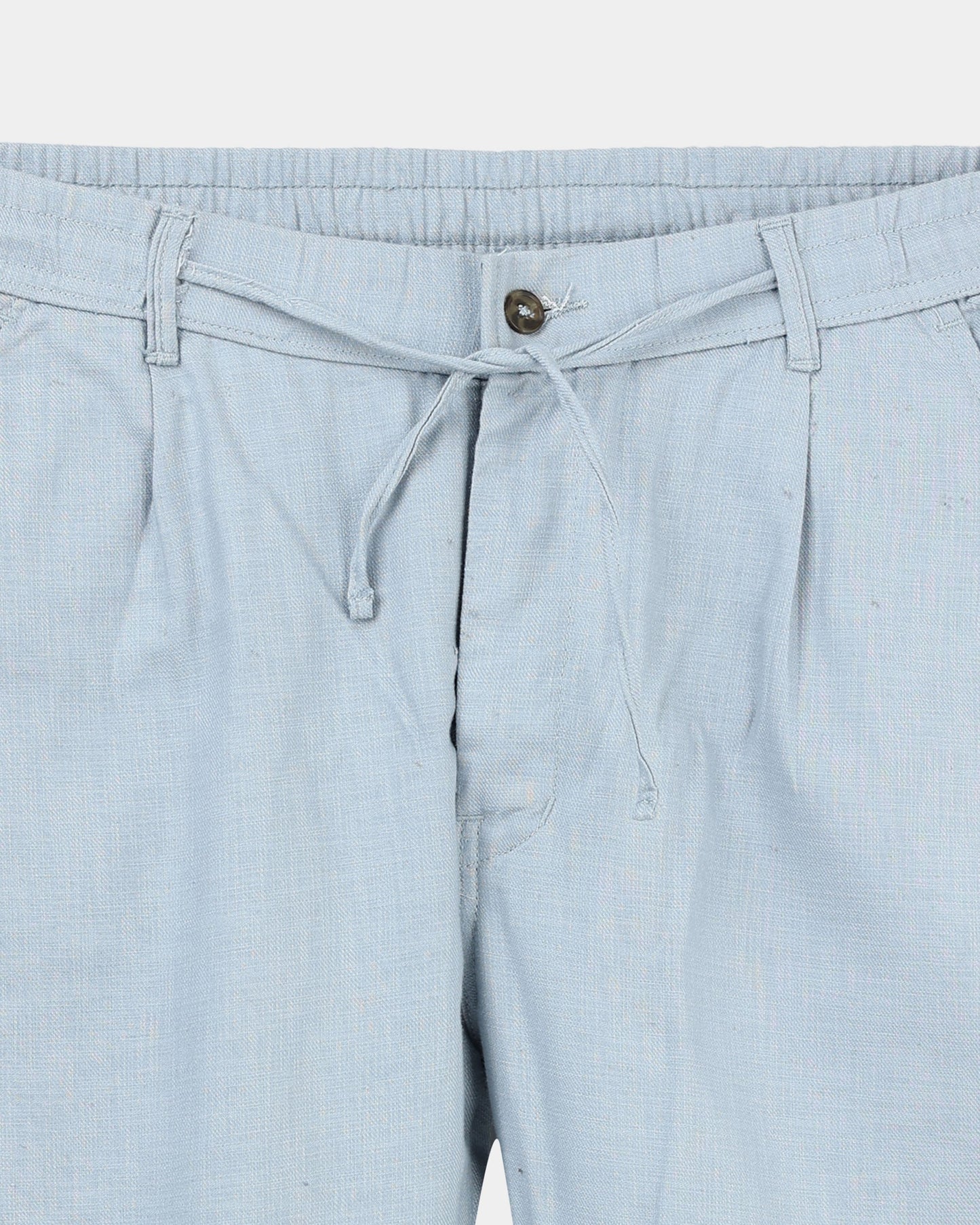 BREEZY LINEN Regular Fit Drawstring Trousers Light Blue