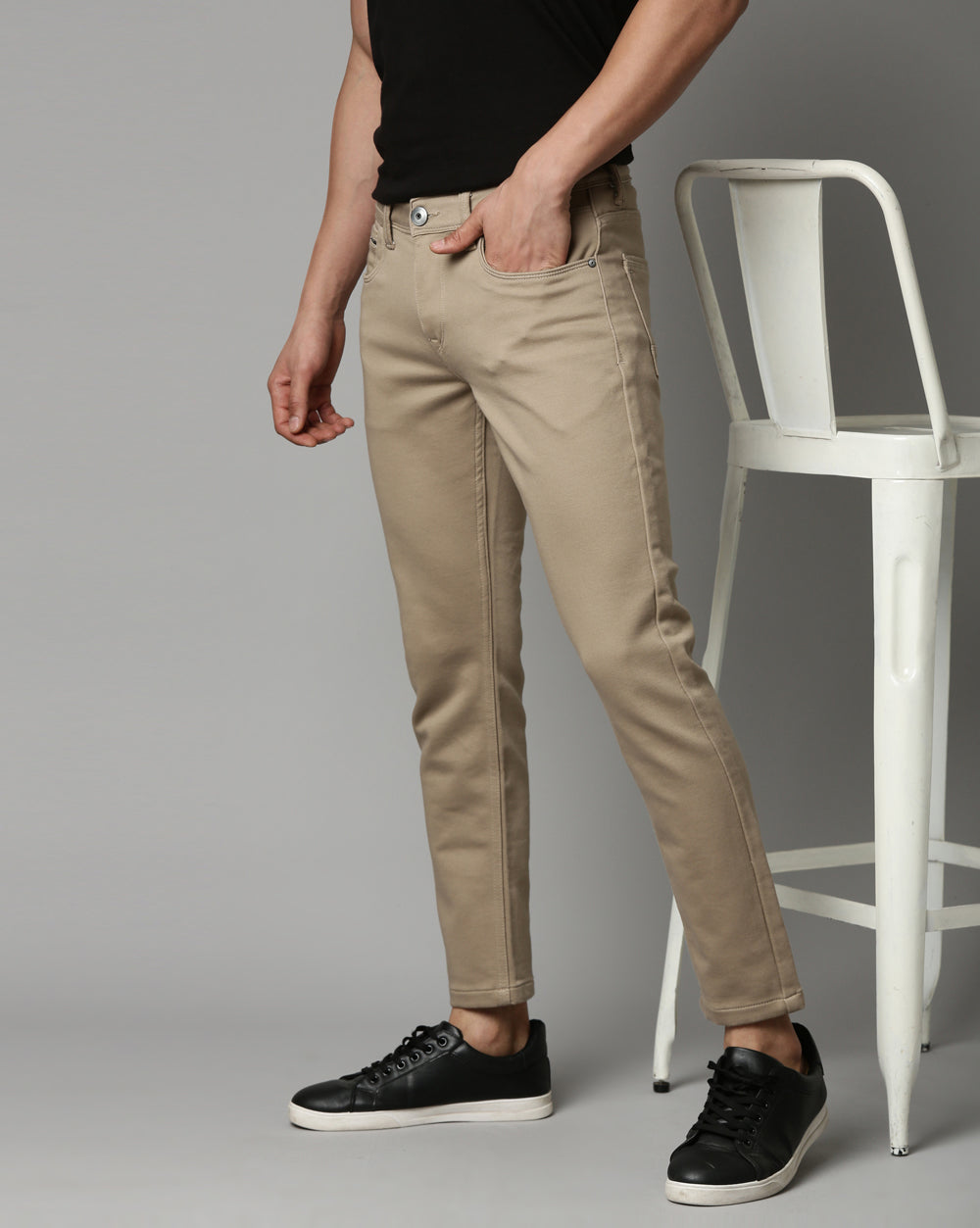Khaki Colored Denim Ankle Fit Jeans For Men