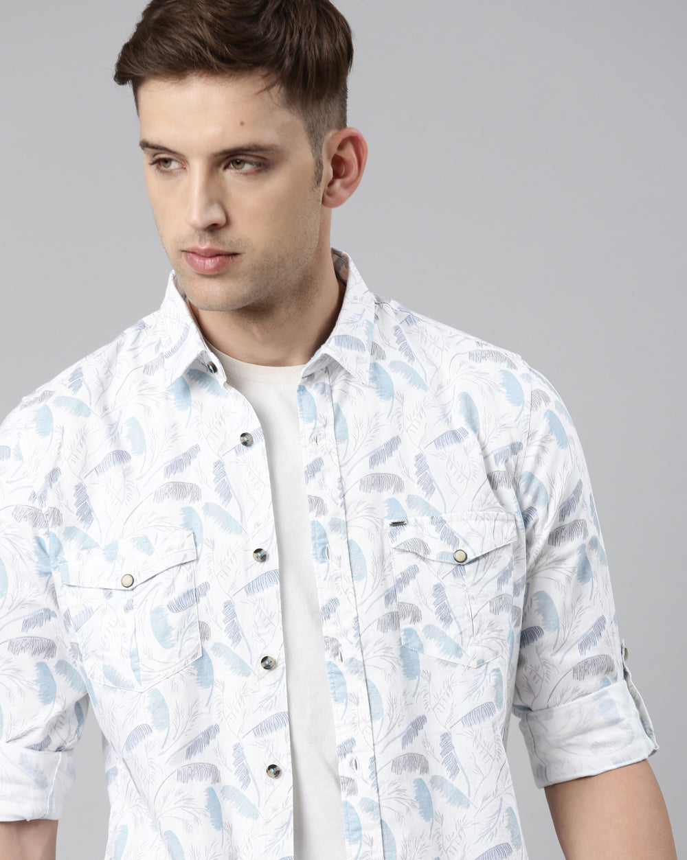 White And Blue Printed Shirt for Men