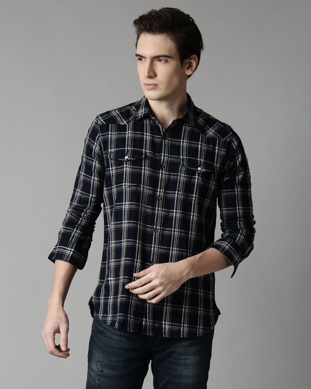 Swing Indigo Checkered Shirt for Men