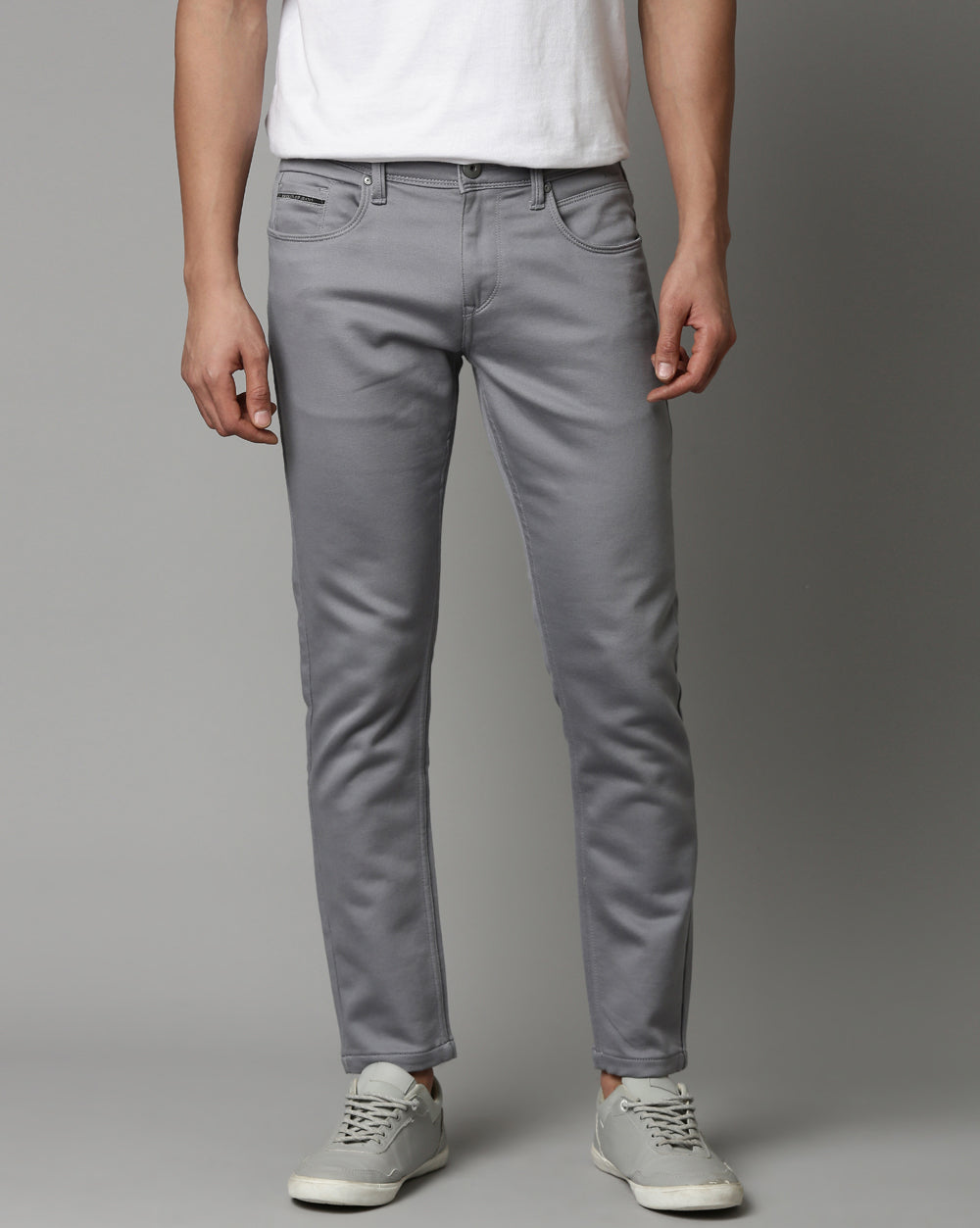 Grey Colored Denim Ankle Fit Jeans For Men