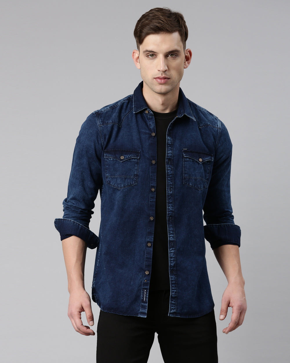 Indigo Double Pocket Denim Shirt for Men 