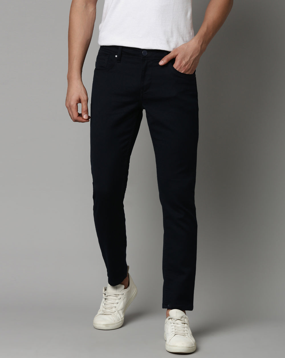Navy Colored Denim Ankle Fit Jeans For Men