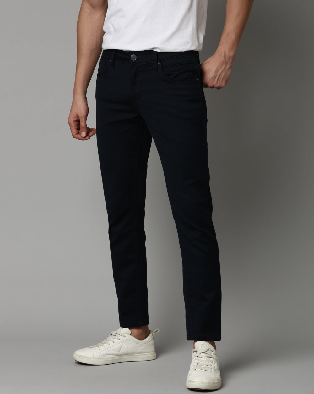 Navy Colored Denim Ankle Fit Jeans For Men