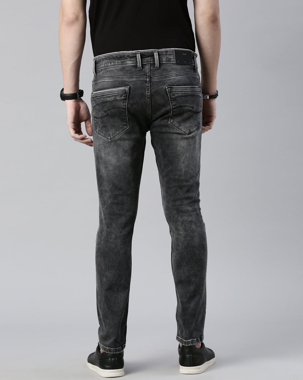 Distressed Dark Grey Denim Ankle Fit Jeans For Men
