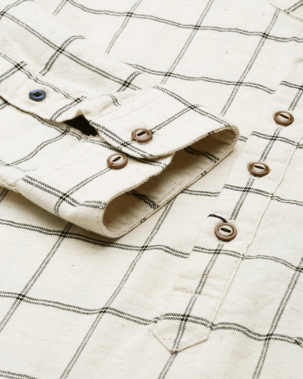 Ecru Natural Checkred Short Kurta For Men