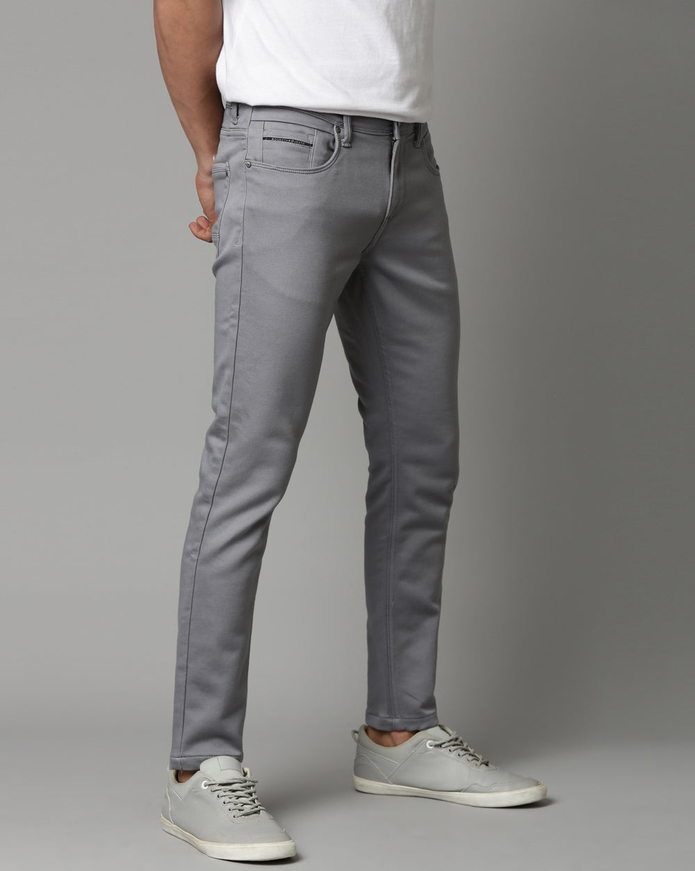 Grey Colored Denim Ankle Fit Jeans For Men