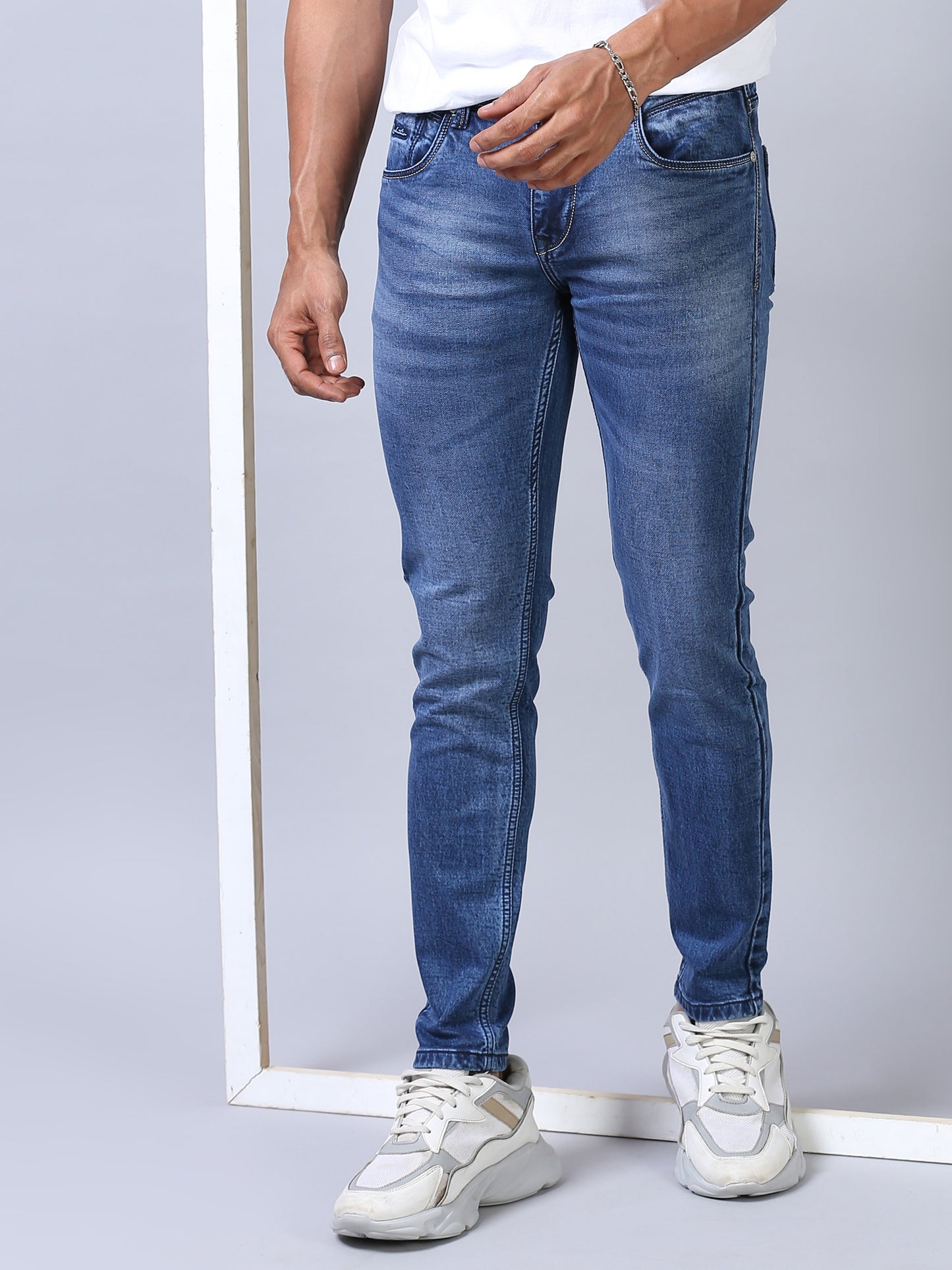 Stonewash Blue Ankle Fit Jeans for Men