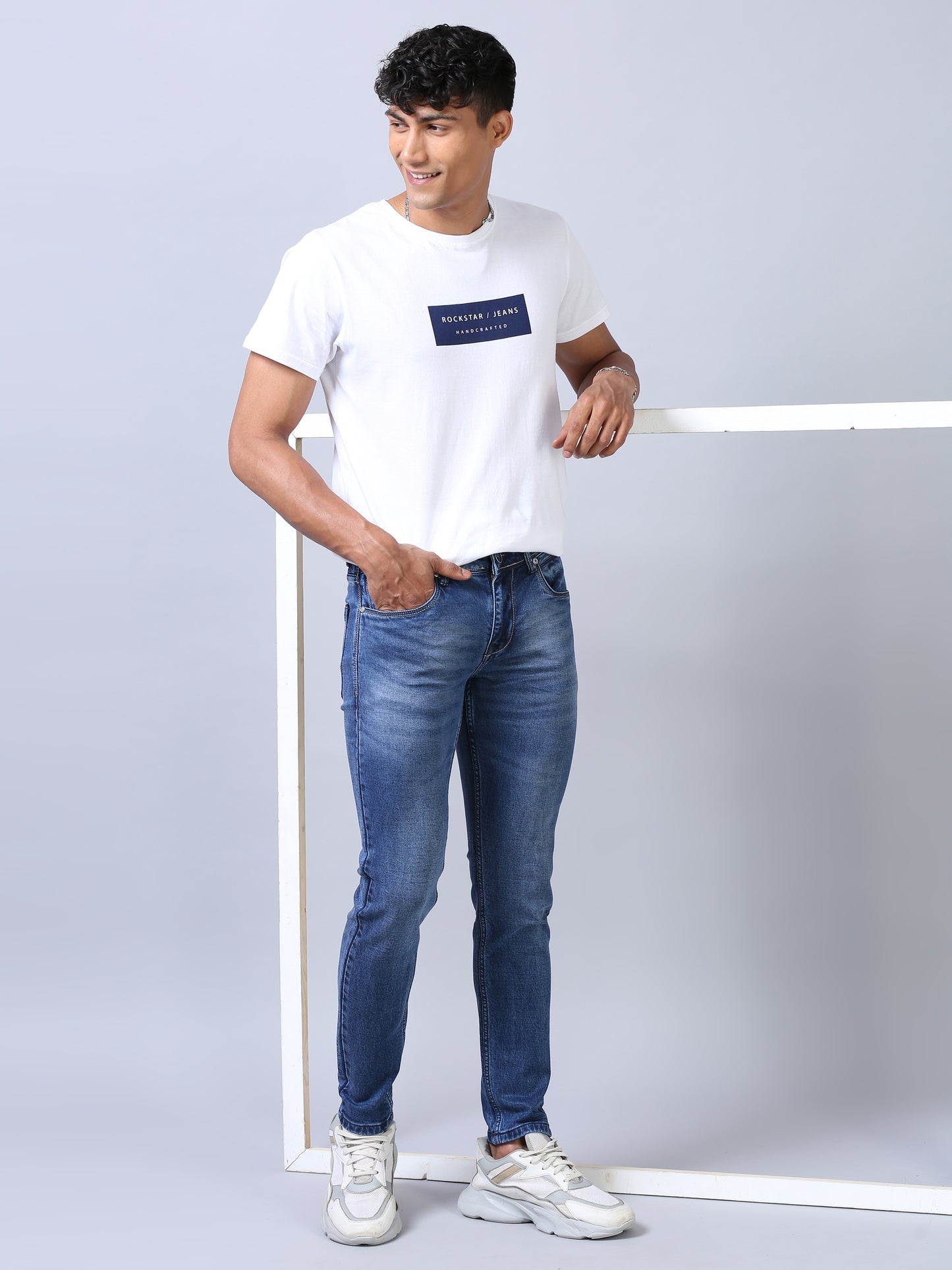 Stonewash Blue Ankle Fit Jeans for Men