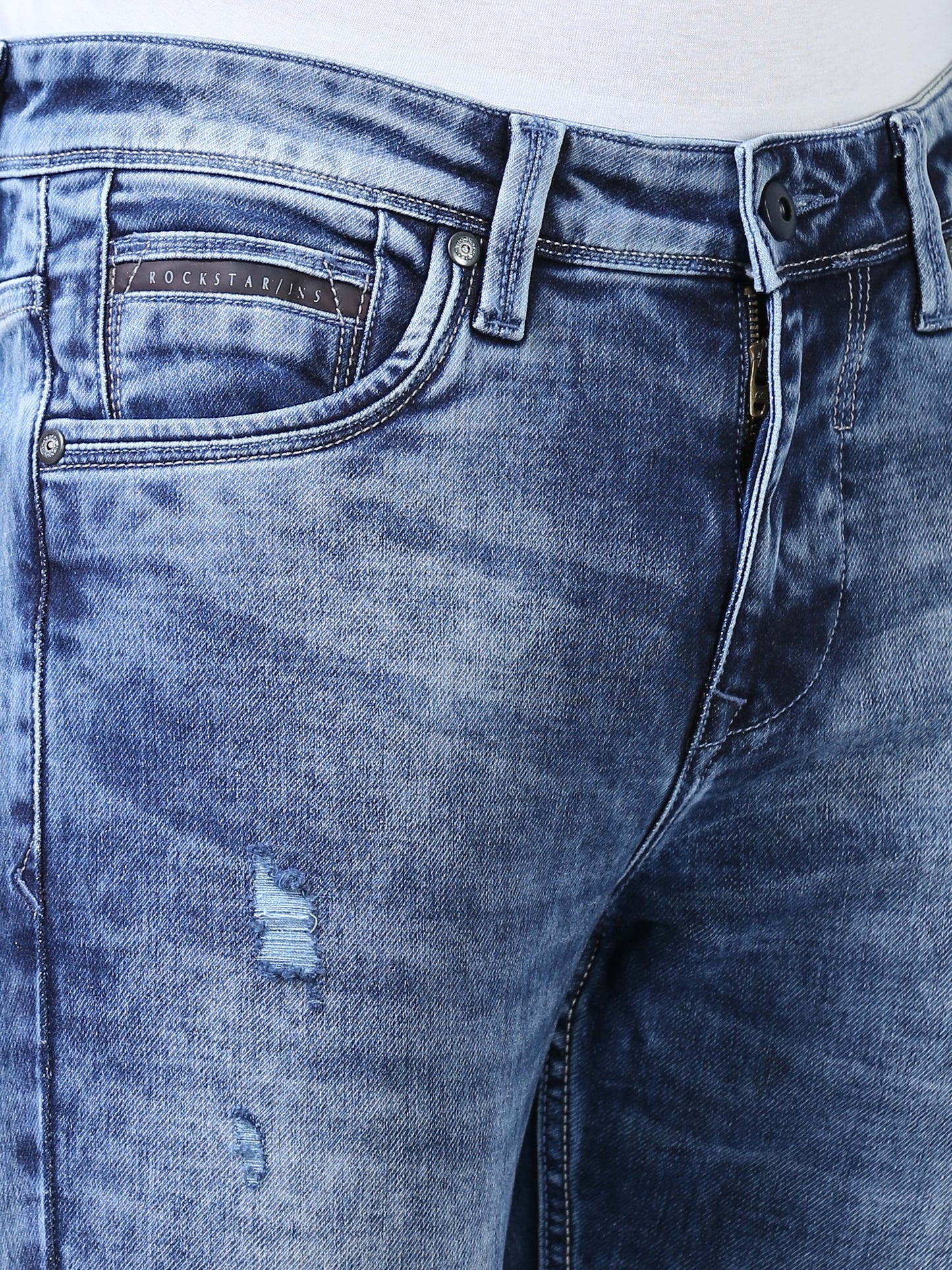 Faded Blue Denim Ankle Fit Jeans For Men