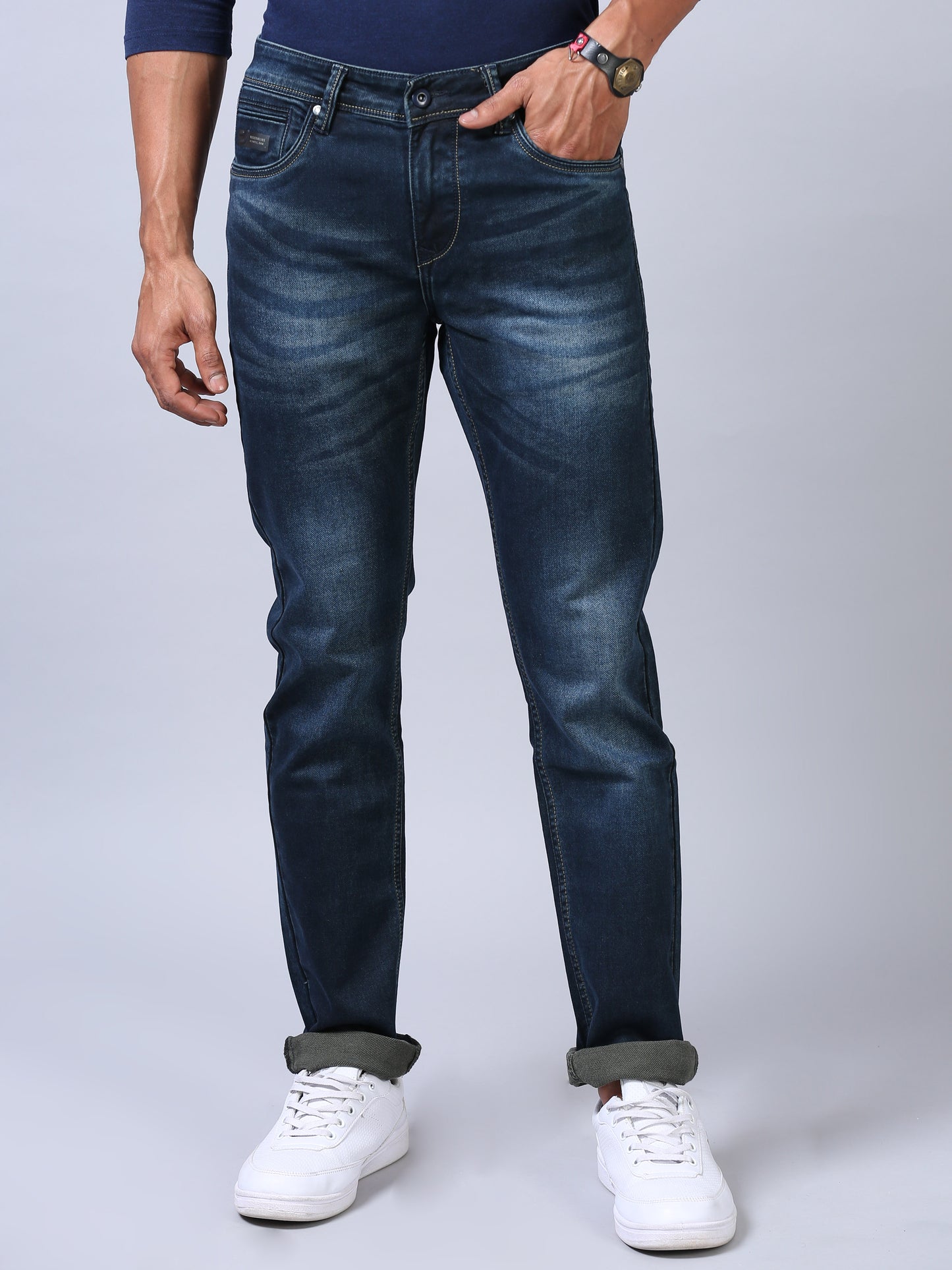 Mid Blue Slim Fit Jeans For Men