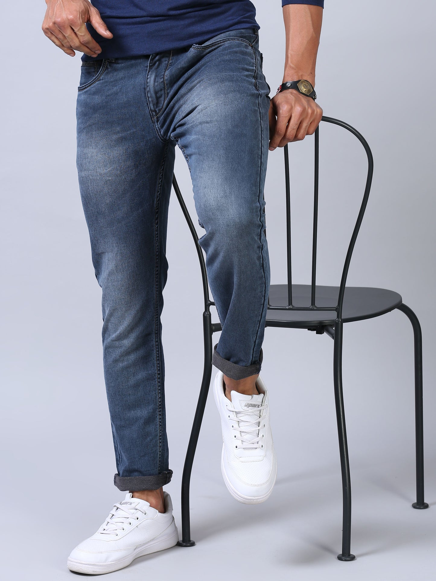 Faded Light Blue Ankle Fit Jeans for Men