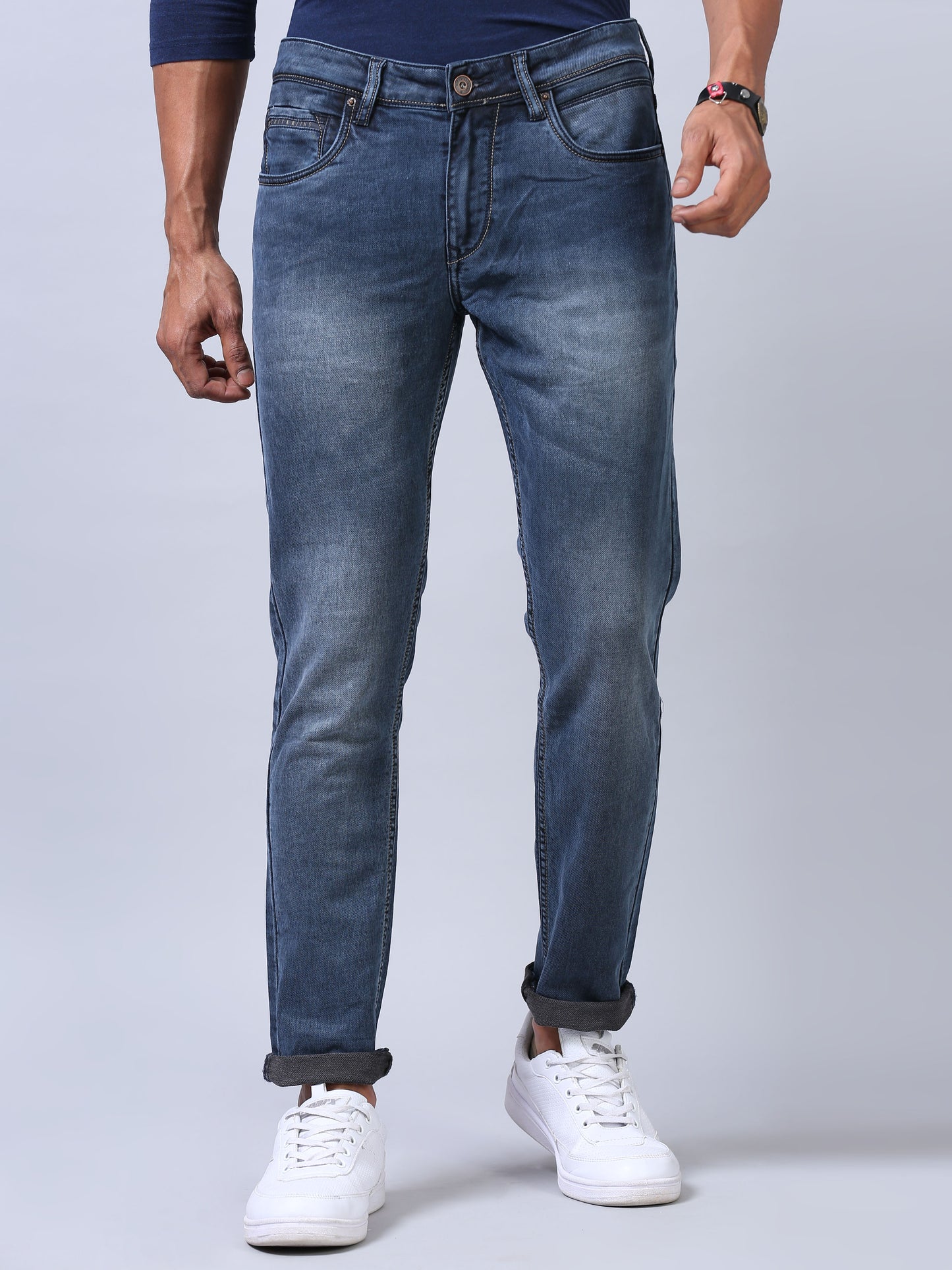 Faded Light Blue Ankle Fit Jeans for Men