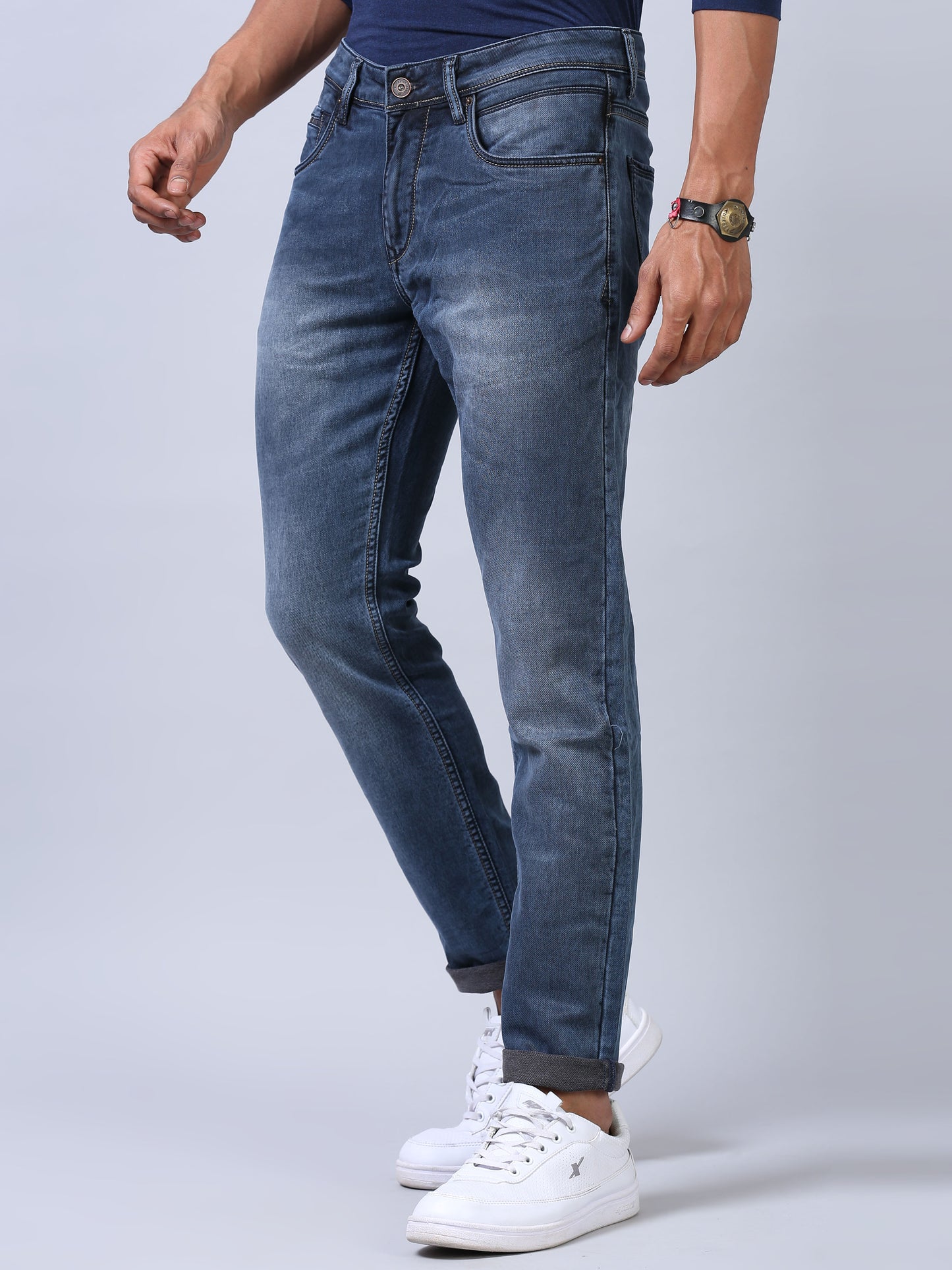 Faded Light Blue Ankle Fit Jeans for Men