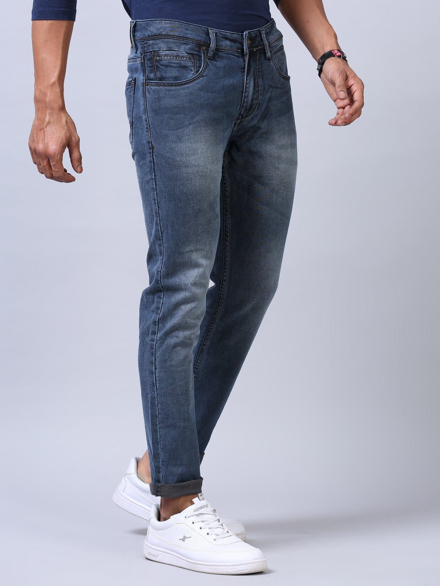 Faded Light Blue Ankle Fit Jeans for Men