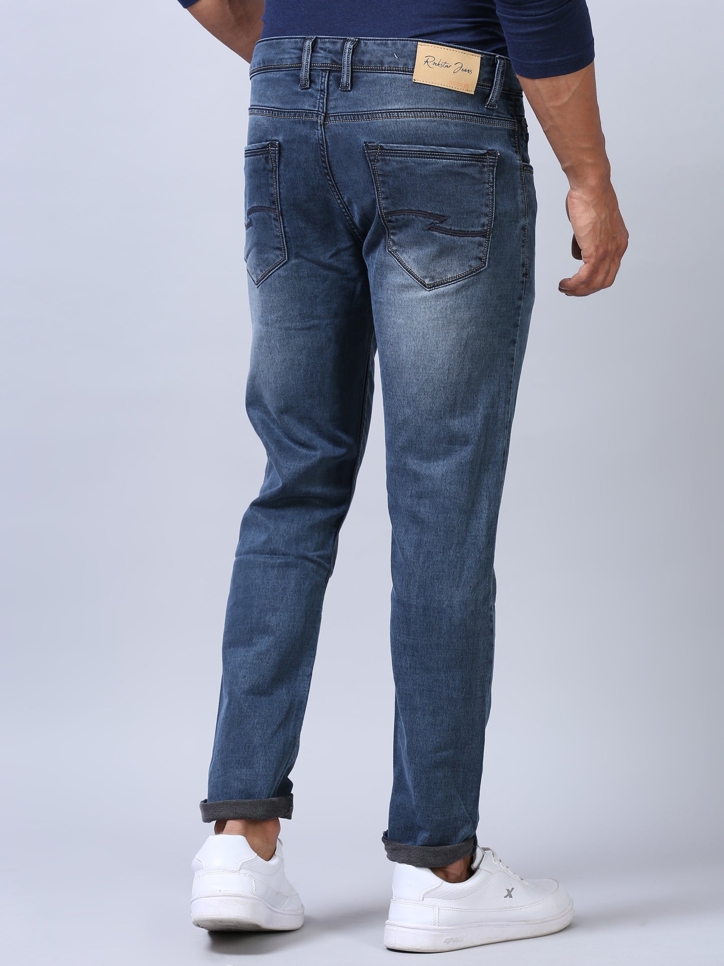 Faded Light Blue Ankle Fit Jeans for Men