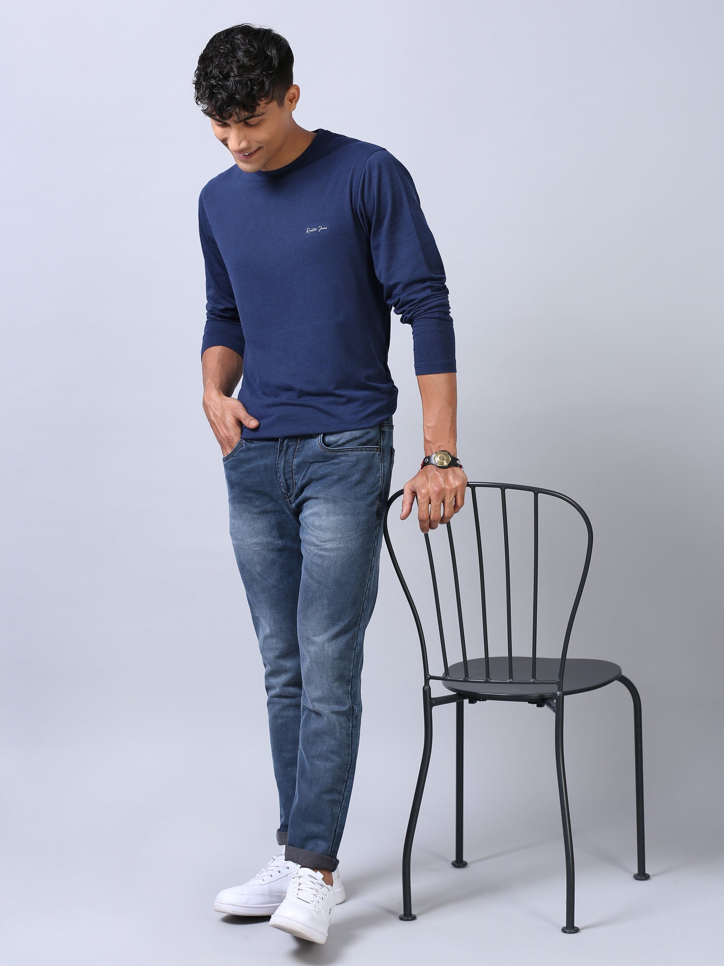 Faded Light Blue Ankle Fit Jeans for Men