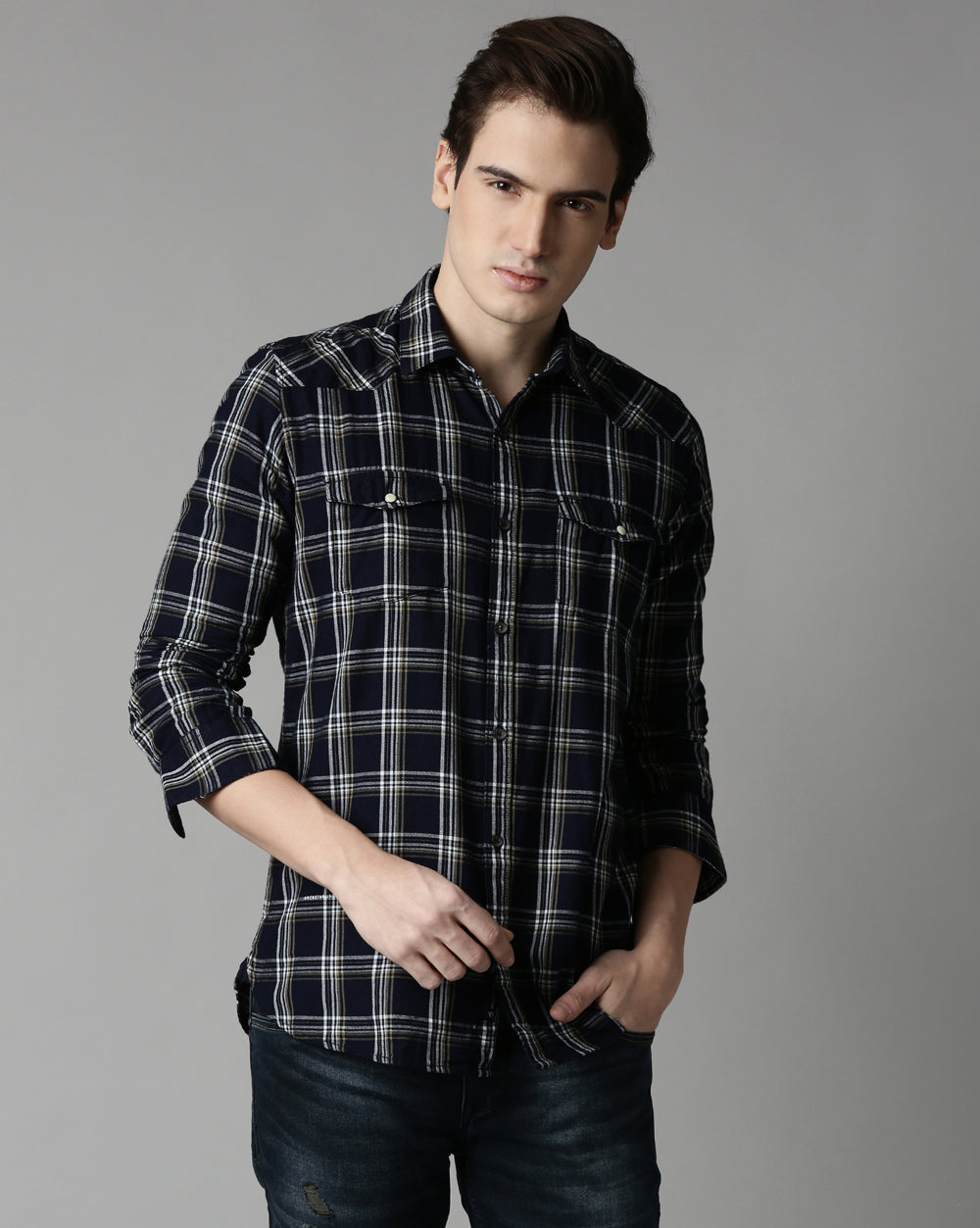 Swing Indigo Checkered Shirt for Men