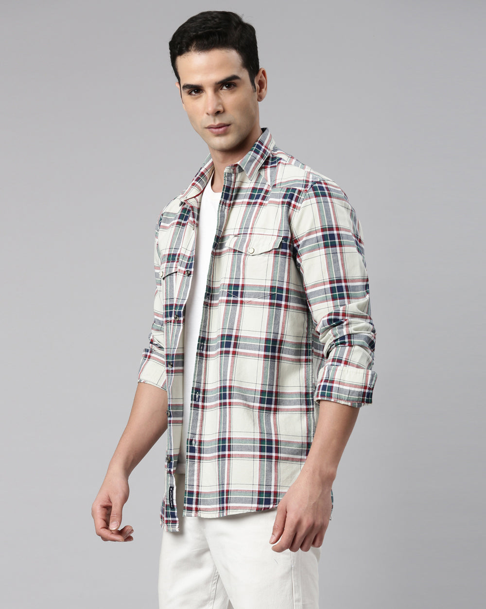 Swing Ivory Windowpane Shirt for Men 