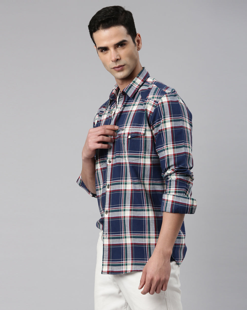 Swing Navy Blue Windowpane Shirt for Men 