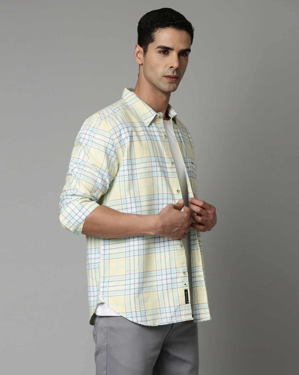 Sway Lemon Yellow Checkered Shirt for Men 