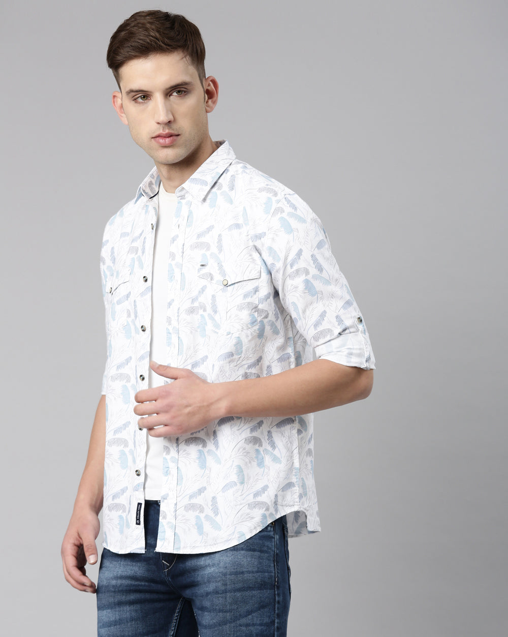 White And Blue Printed Shirt for Men