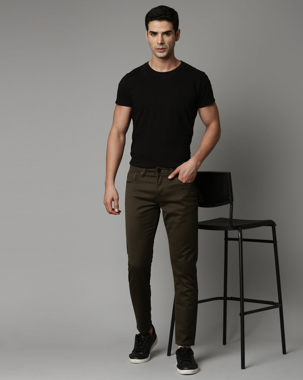 Dark Olive Colored Denim Ankle Fit Jeans For Men