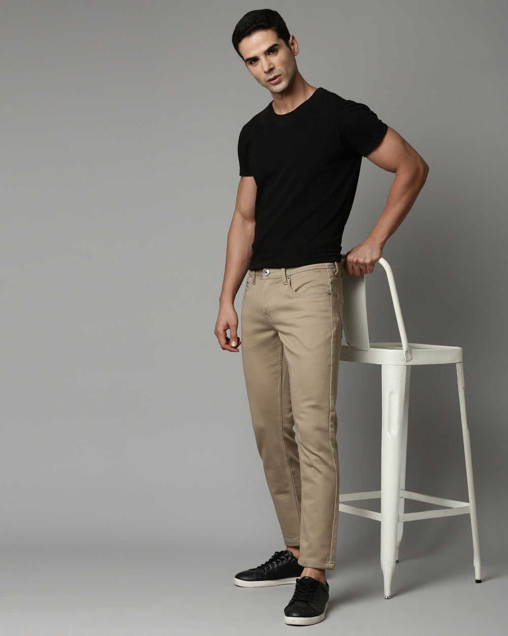 Khaki Colored Denim Ankle Fit Jeans For Men