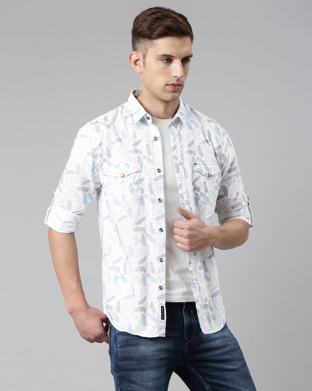 White And Blue Printed Shirt for Men