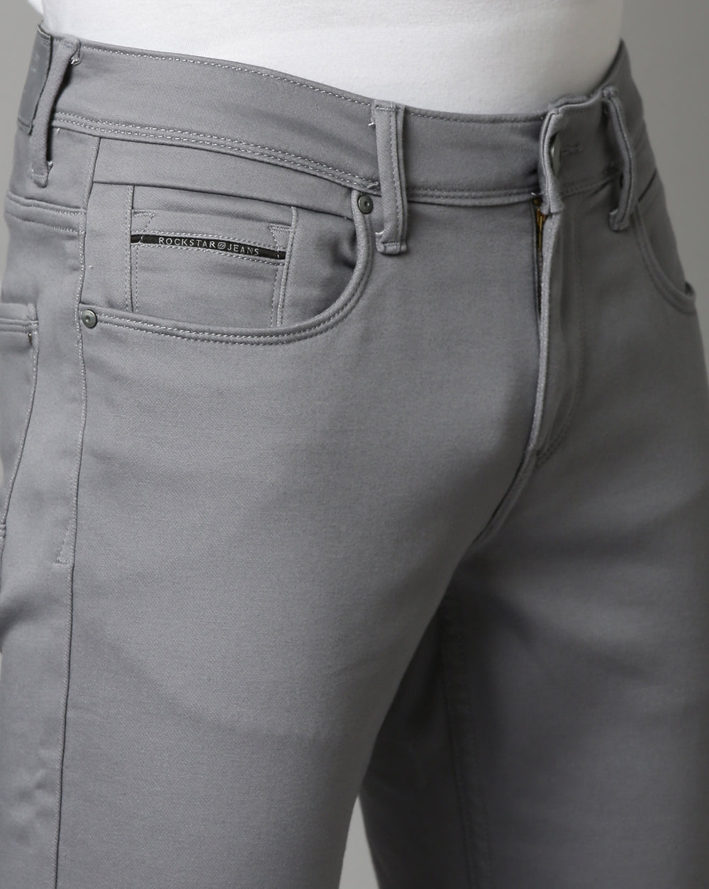 Grey Colored Denim Ankle Fit Jeans For Men