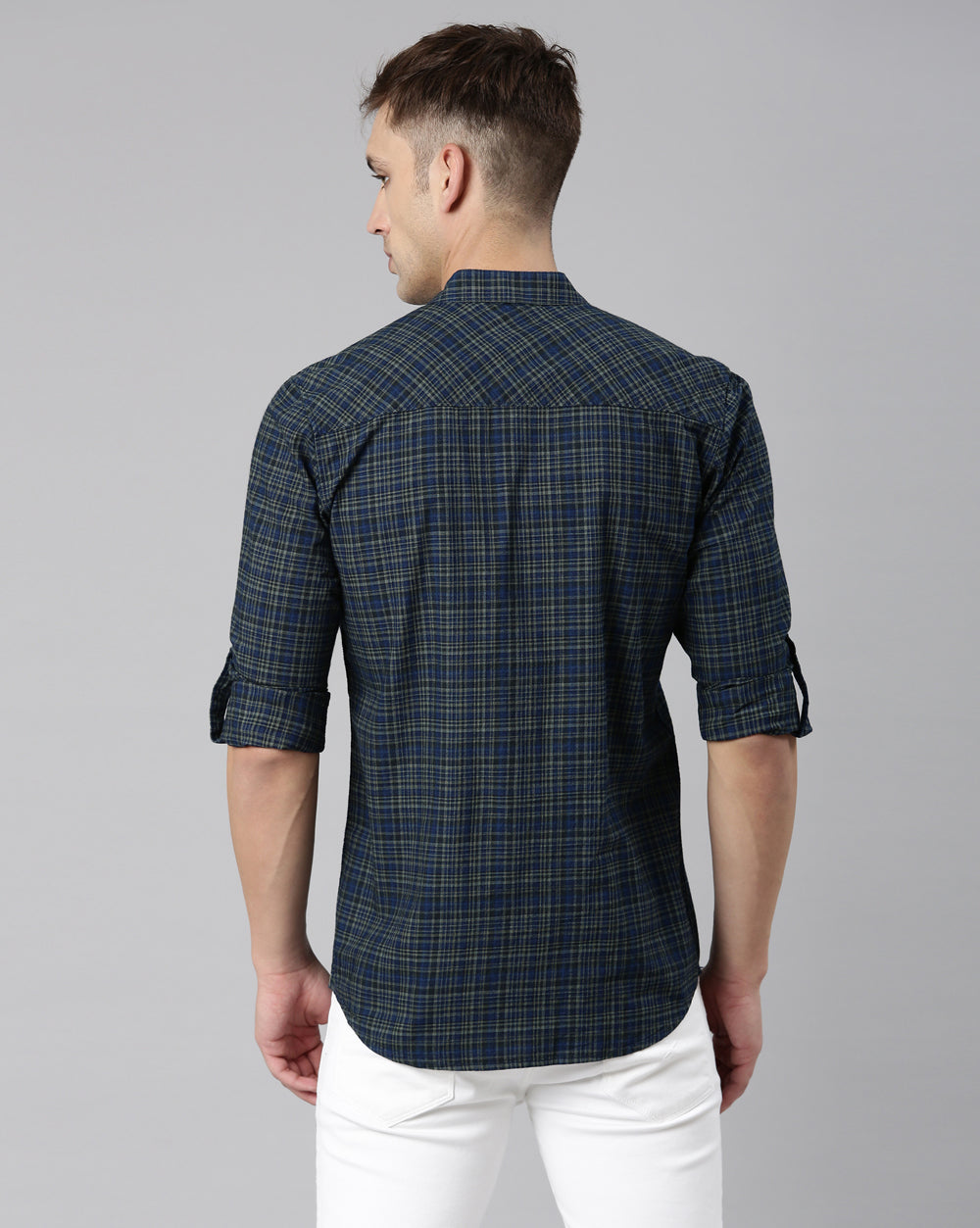 Blue Checkered Short Kurta For Men