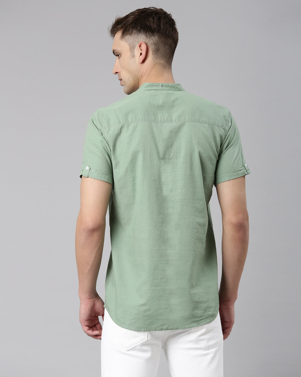 Pistachio Green Solid Short Kurta For Men