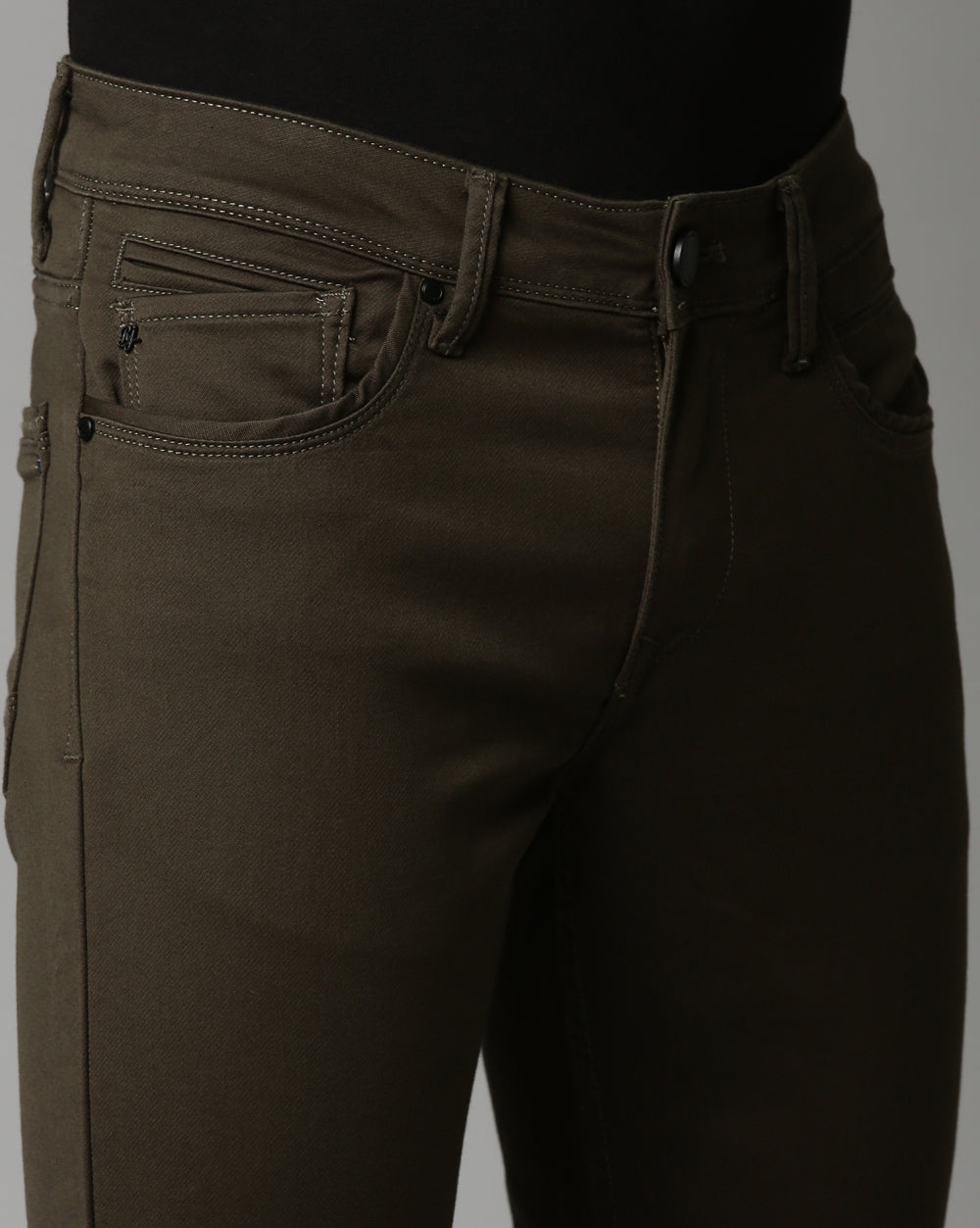 Dark Olive Colored Denim Ankle Fit Jeans For Men