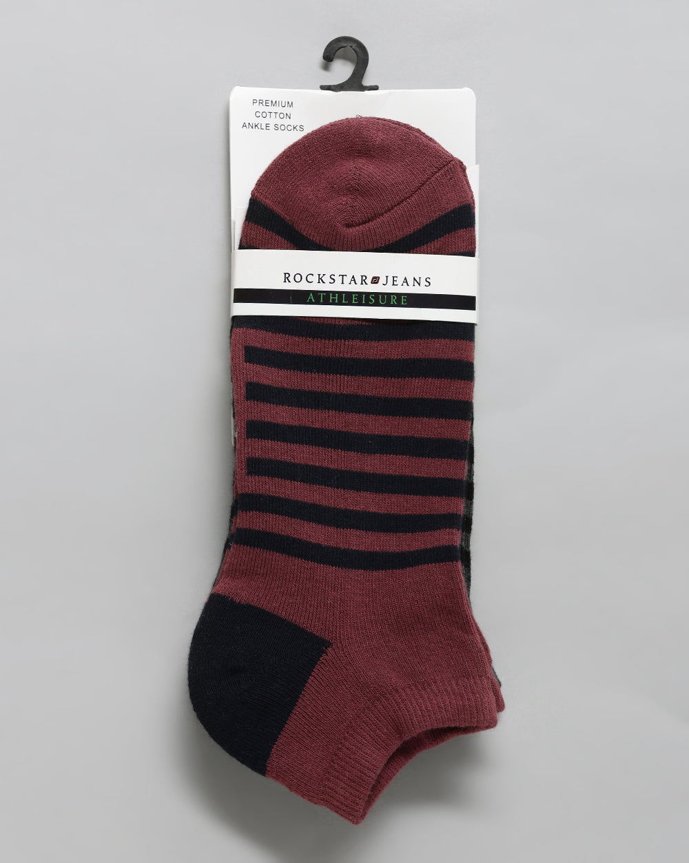 STRIPED ANKLE SOCKS - GREY/MAROON