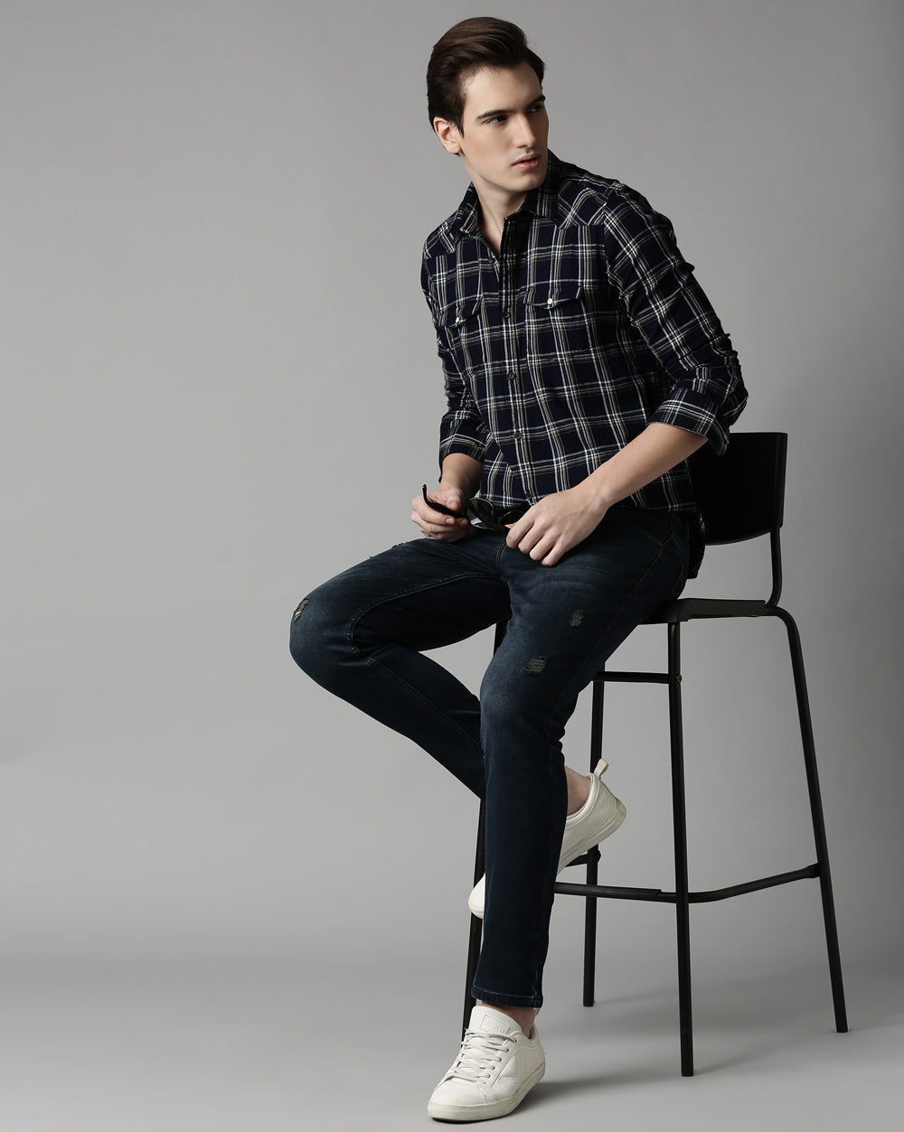 Swing Indigo Checkered Shirt for Men