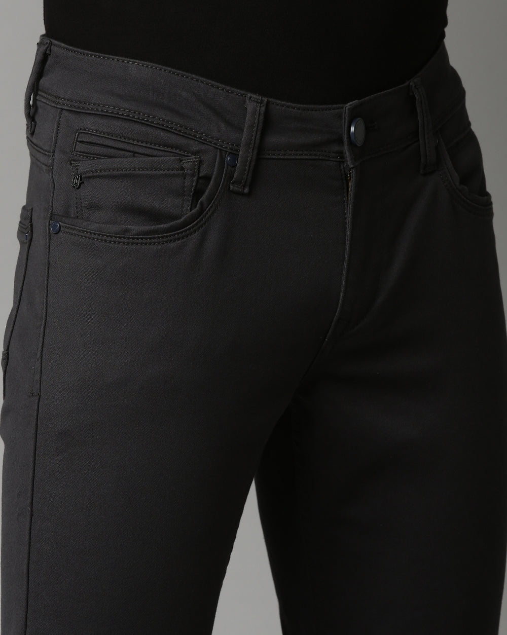 Charcoal Grey Colored Denim Ankle Fit Jeans For Men