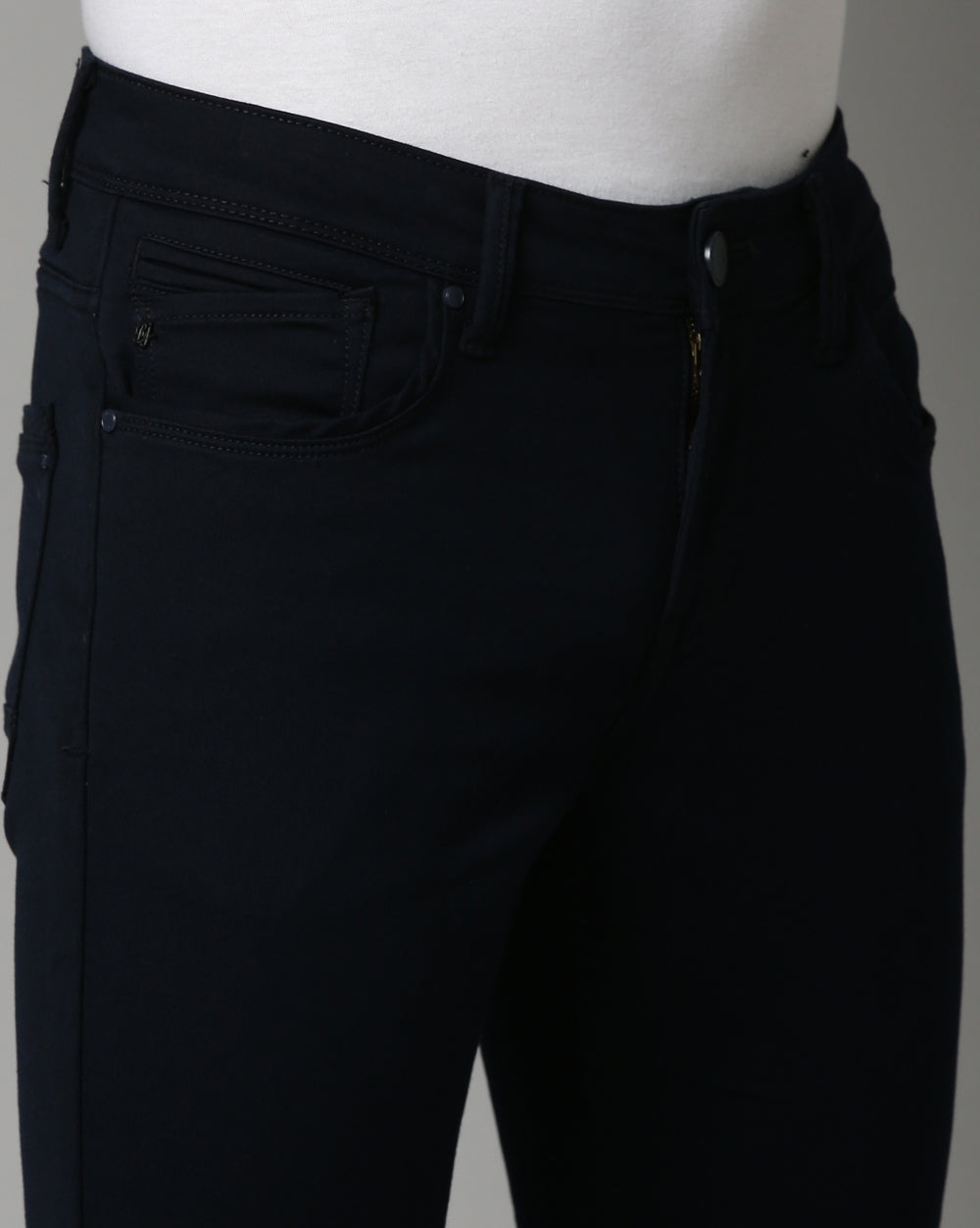 Navy Colored Denim Ankle Fit Jeans For Men