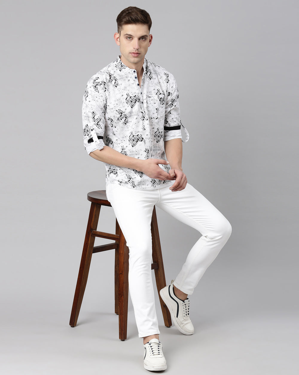 Abstract Print Short Kurta For Men
