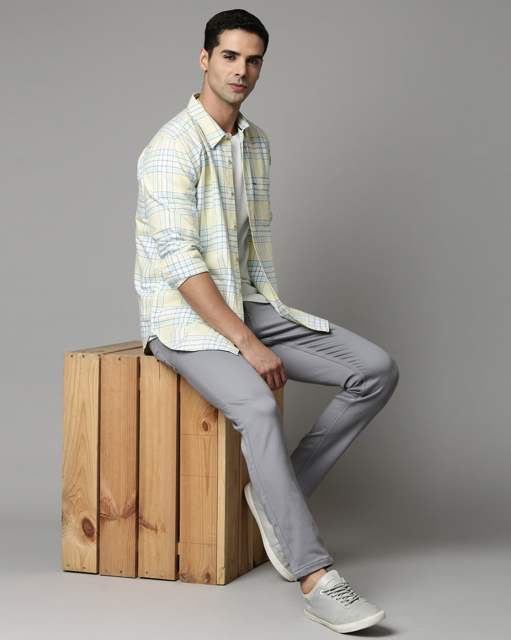 Sway Lemon Yellow Checkered Shirt for Men 