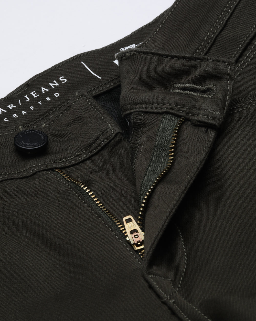 Dark Olive Colored Denim Ankle Fit Jeans For Men