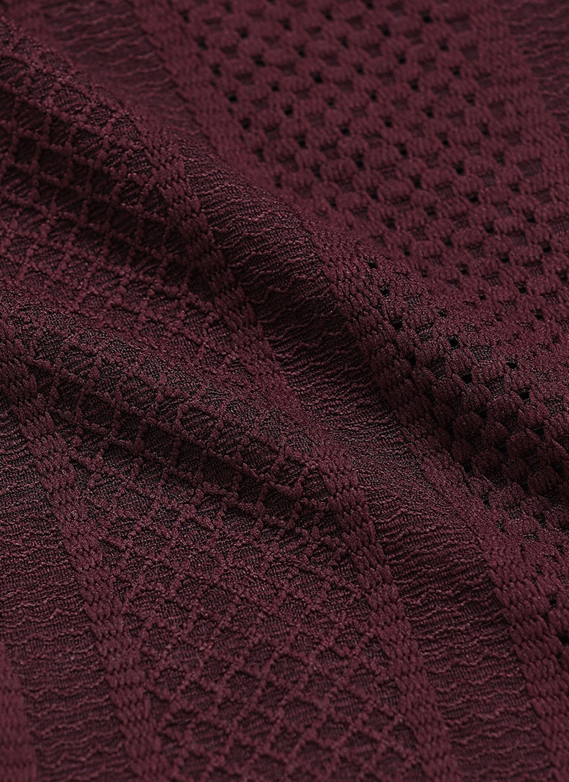AETHER Textured Mesh Knitted Shirt Burgundy-Fabric Detail View