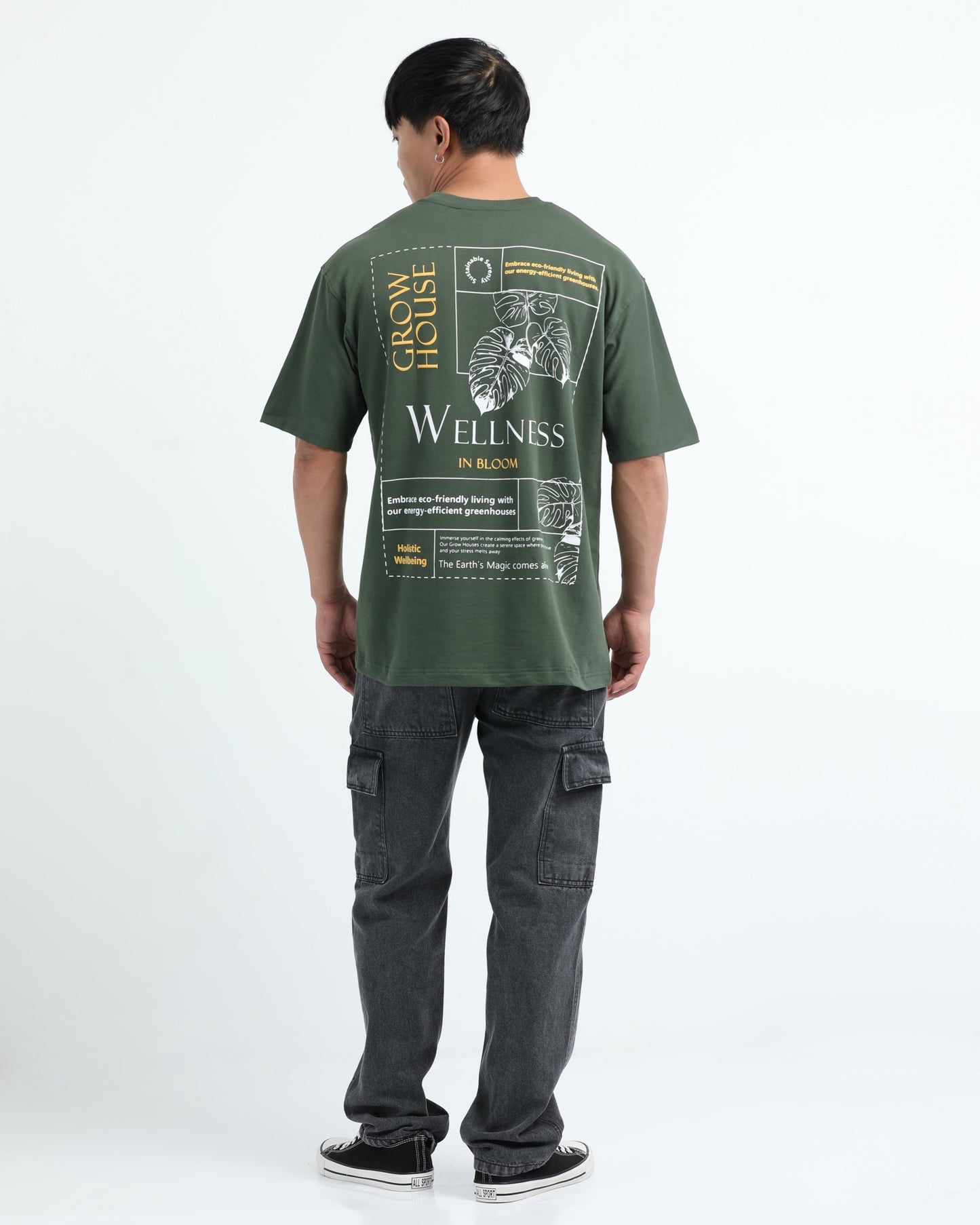 WELLNESS IN BLOOM FOREST GREEN TEE - Oversized fit