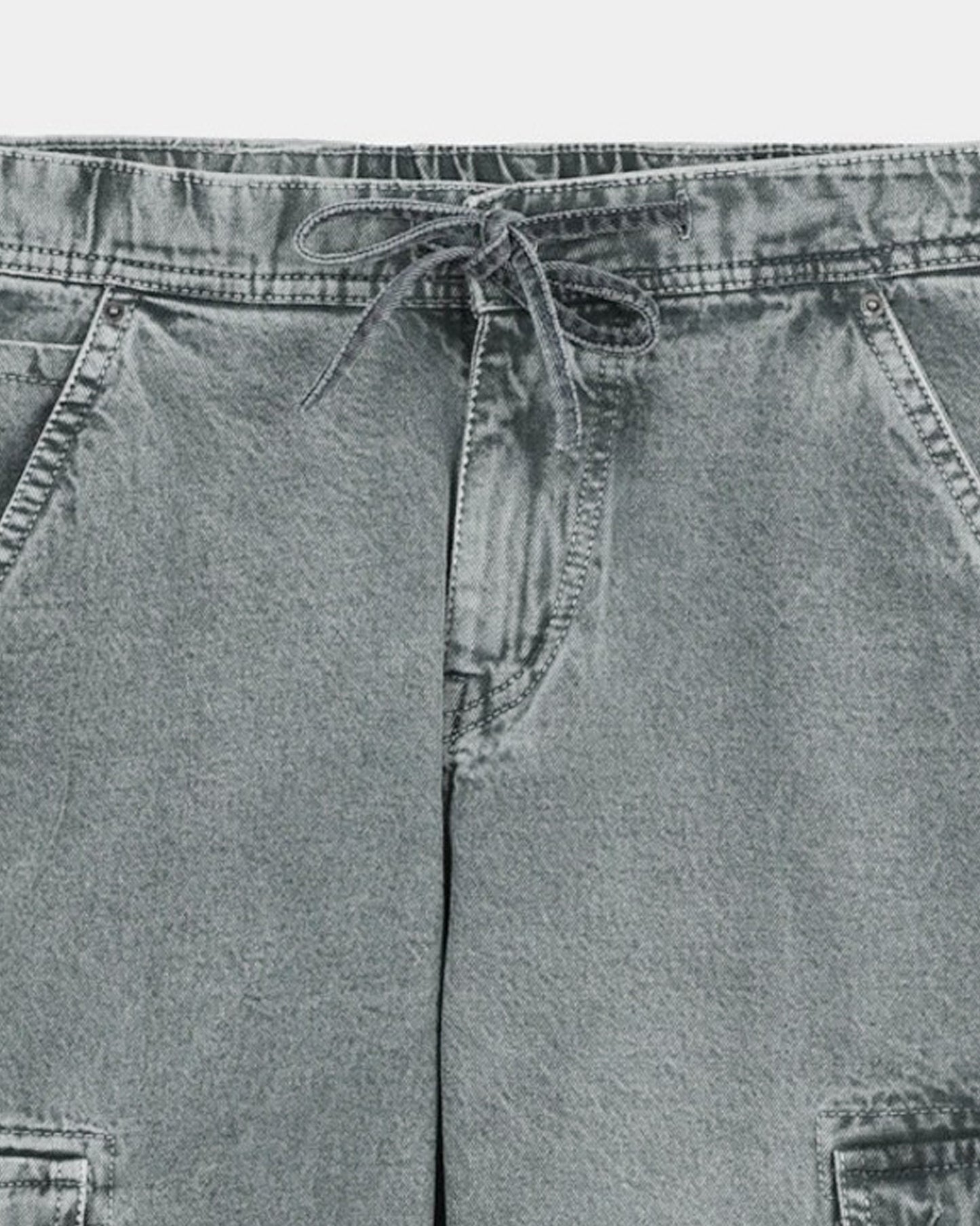 MAVERICK Relaxed Fit Drawstring Cargo Denim Jeans Washed Grey