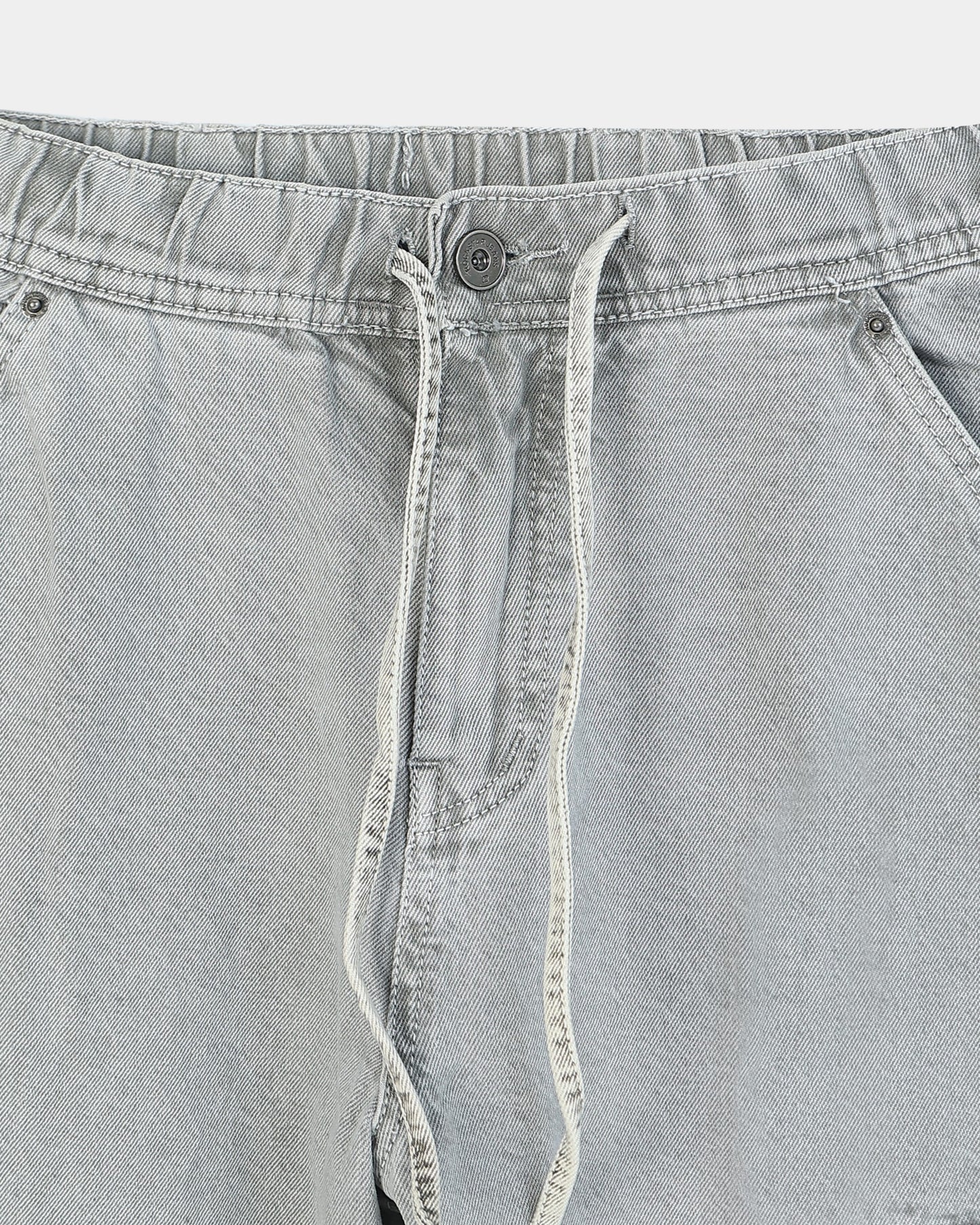 MAVERICK Relaxed Fit Drawstring Cargo Denim Jeans Light Grey